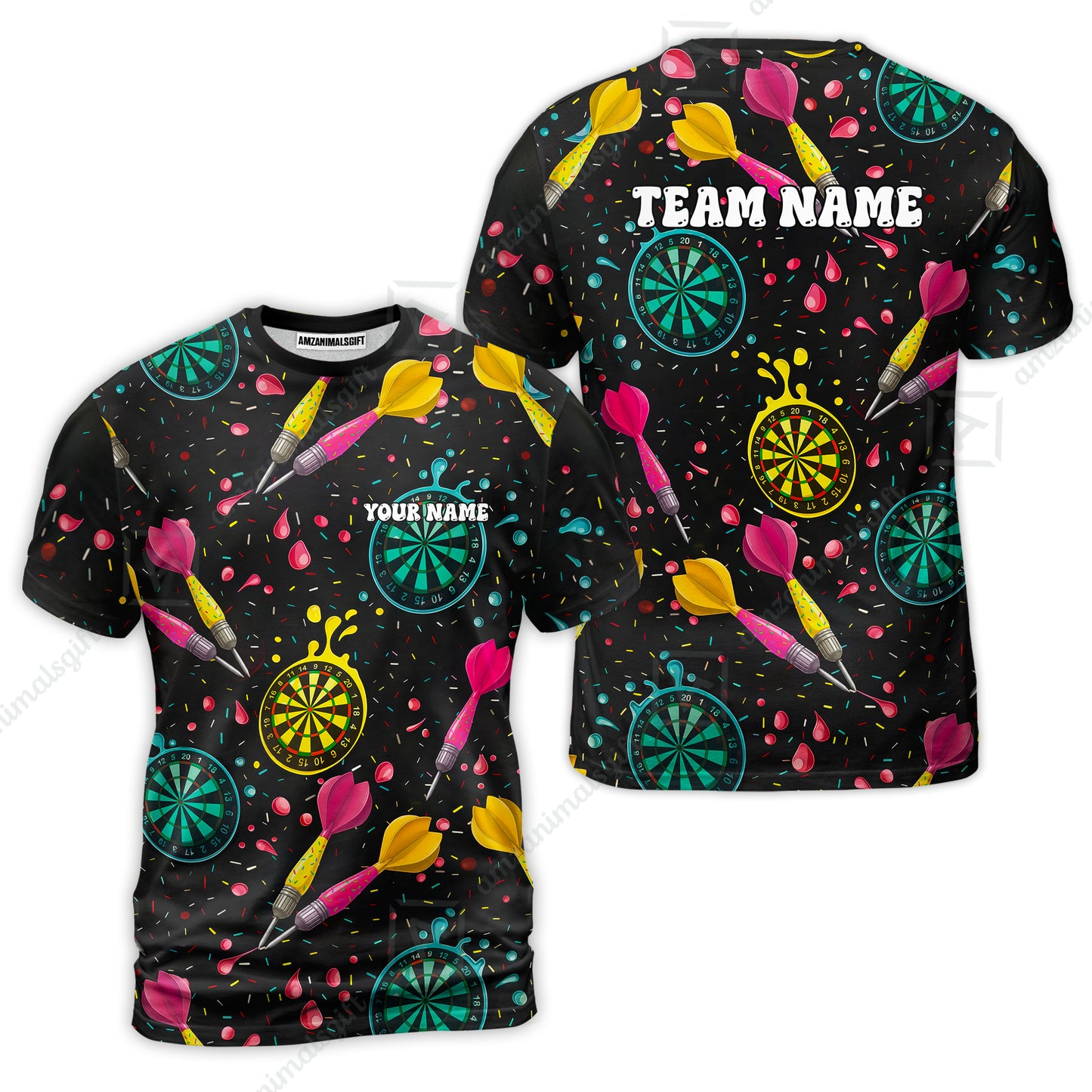 Customized Darts Team Uniform Shirt, Funny Colorful Donuts Darts and Dartboard, Personalized Name And Team Name