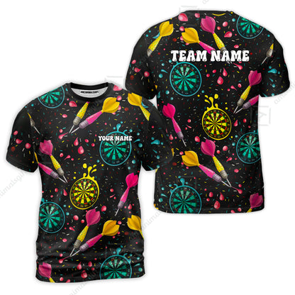 Customized Darts Team Uniform Shirt, Funny Colorful Donuts Darts and Dartboard, Personalized Name And Team Name