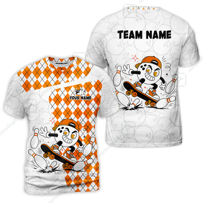 Custom Bowling Jersey Polo Shirt, Skateboarder Bowling Ball Mascot, Custom Bowling Jersey Team Shirt For Players With Name and Team Name