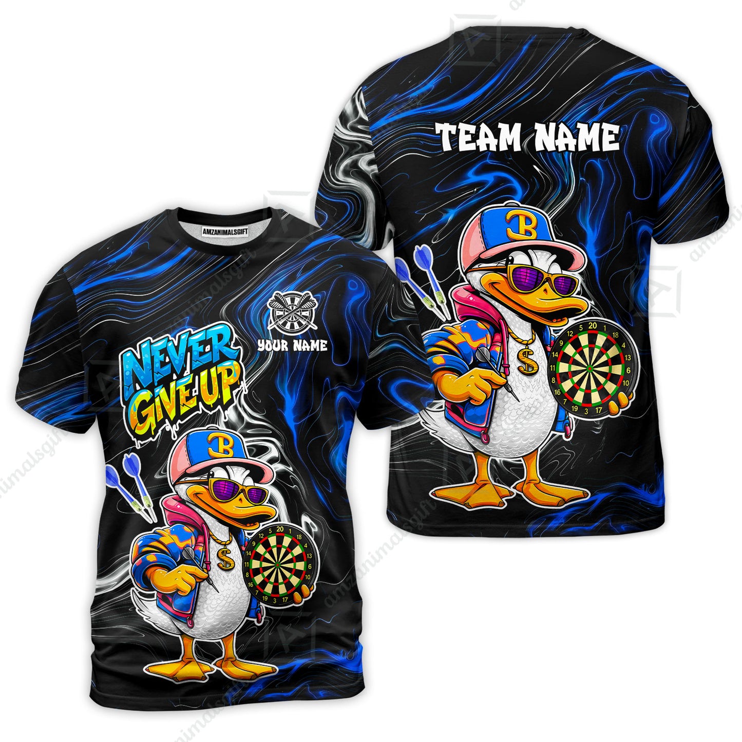Customized Darts Team Jersey, Duck Never Give Up, Personalized Darts Name And Team Name