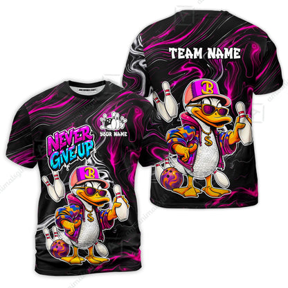 Custom Bowling Jersey Polo Shirt, Duck Never Give Up, Custom Bowling Jersey Team Shirt For Players With Name & Team Name