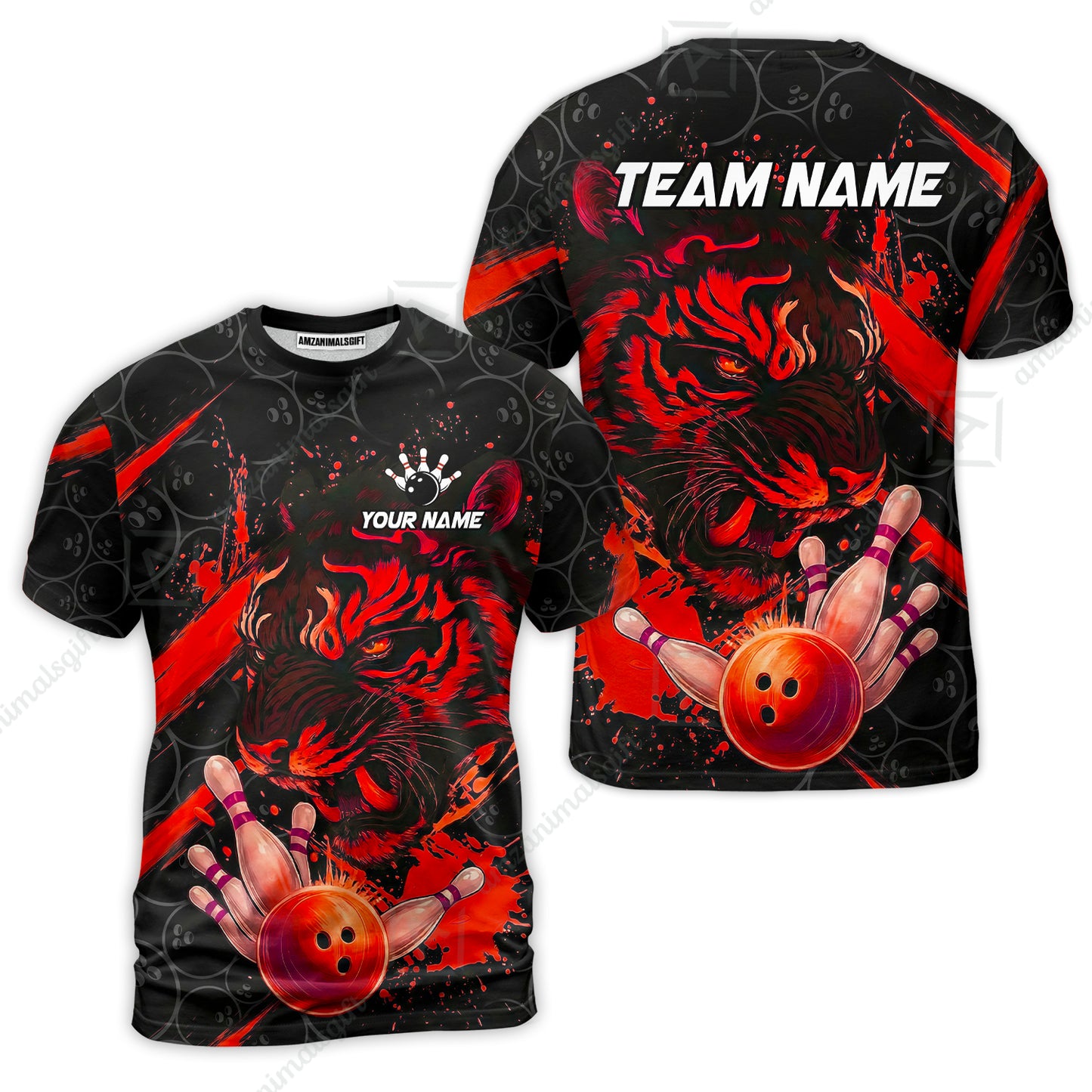 Customized Bowling Unisex Polo Shirt, Tiger Ball Striking Pins, Bowling Uniforms, Personalized Name And Team Name