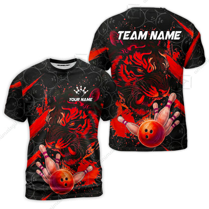 Customized Bowling Unisex Polo Shirt, Tiger Ball Striking Pins, Bowling Uniforms, Personalized Name And Team Name