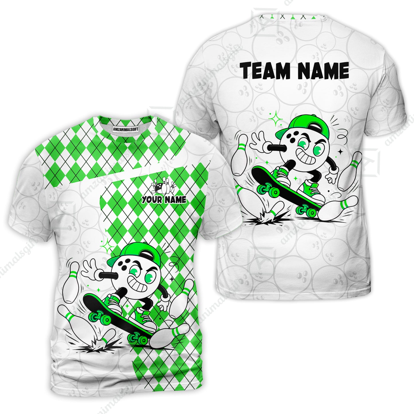 Custom Bowling Jersey Polo Shirt, Skateboarder Bowling Ball Mascot, Custom Bowling Jersey Team Shirt For Players With Name and Team Name