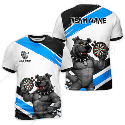 Custom Darts Jersey Polo Shirt, Pitbull Hold Dart Board, Custom Dart Jersey Team Shirt For Players With Name & Team Name