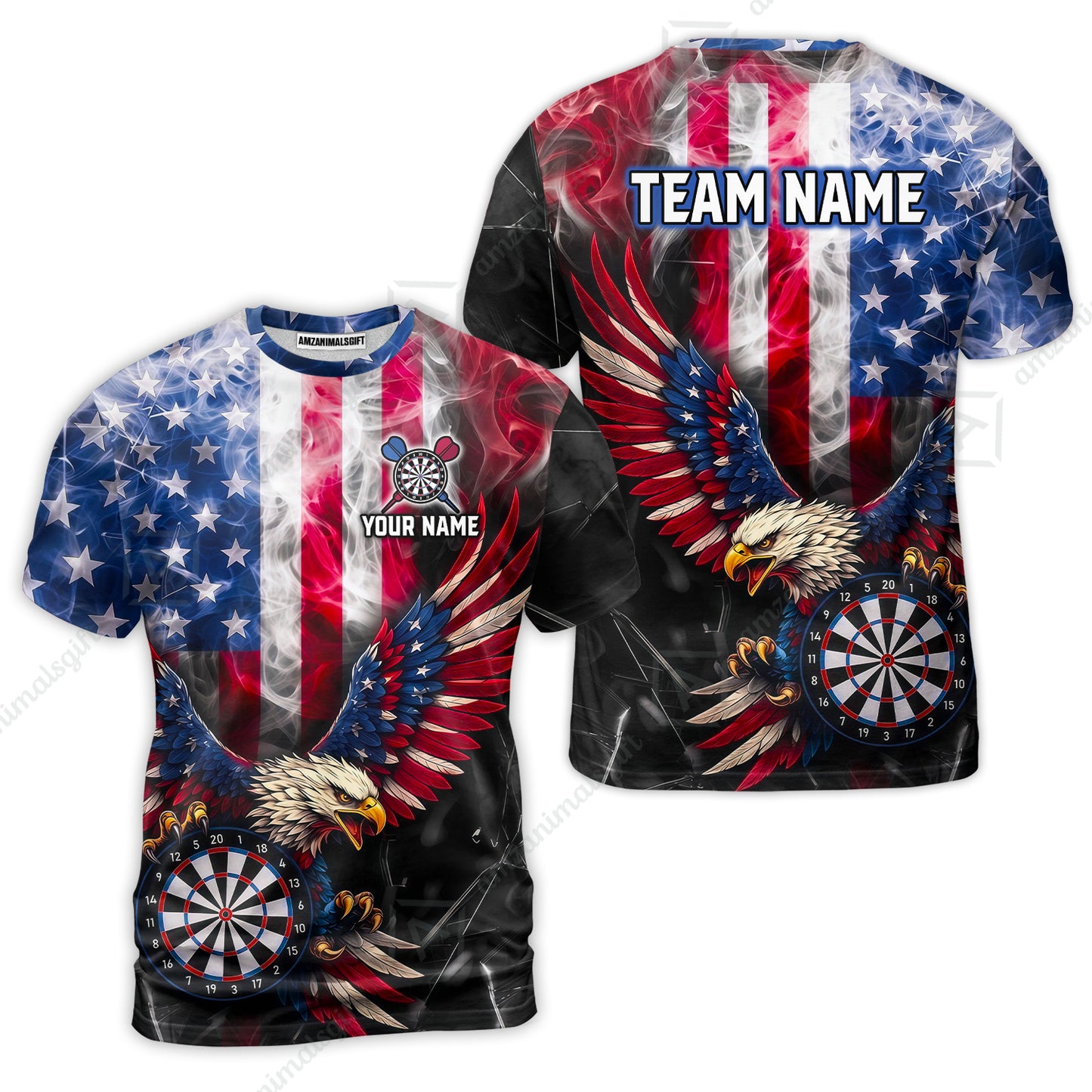 Custom Darts Jersey Polo Shirt, Patriotic Bald Eagle Darts, Custom Darts Jersey Team Shirt For Players With Name and Team Name