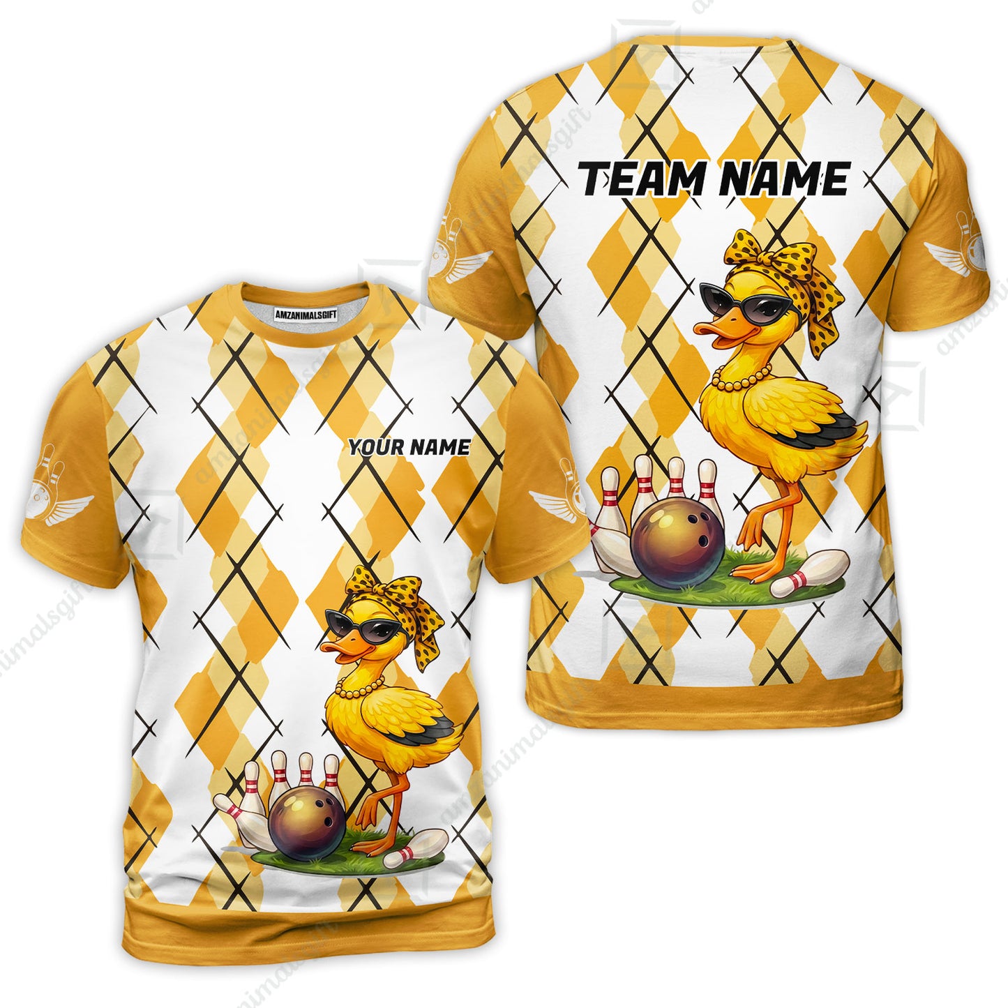 Custom Bowling Jersey Polo Shirt, Sassy Diva Duckling Argyle, Custom Bowling Jersey Team Shirt For Players With Name and Team Name