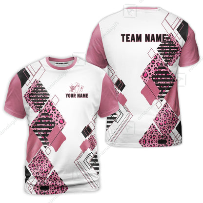 Custom Bowling Jersey Polo Shirt, Pink Cheetah Geometric Diamonds, Custom Bowling Jersey Team Shirt For Players With Name & Team Name