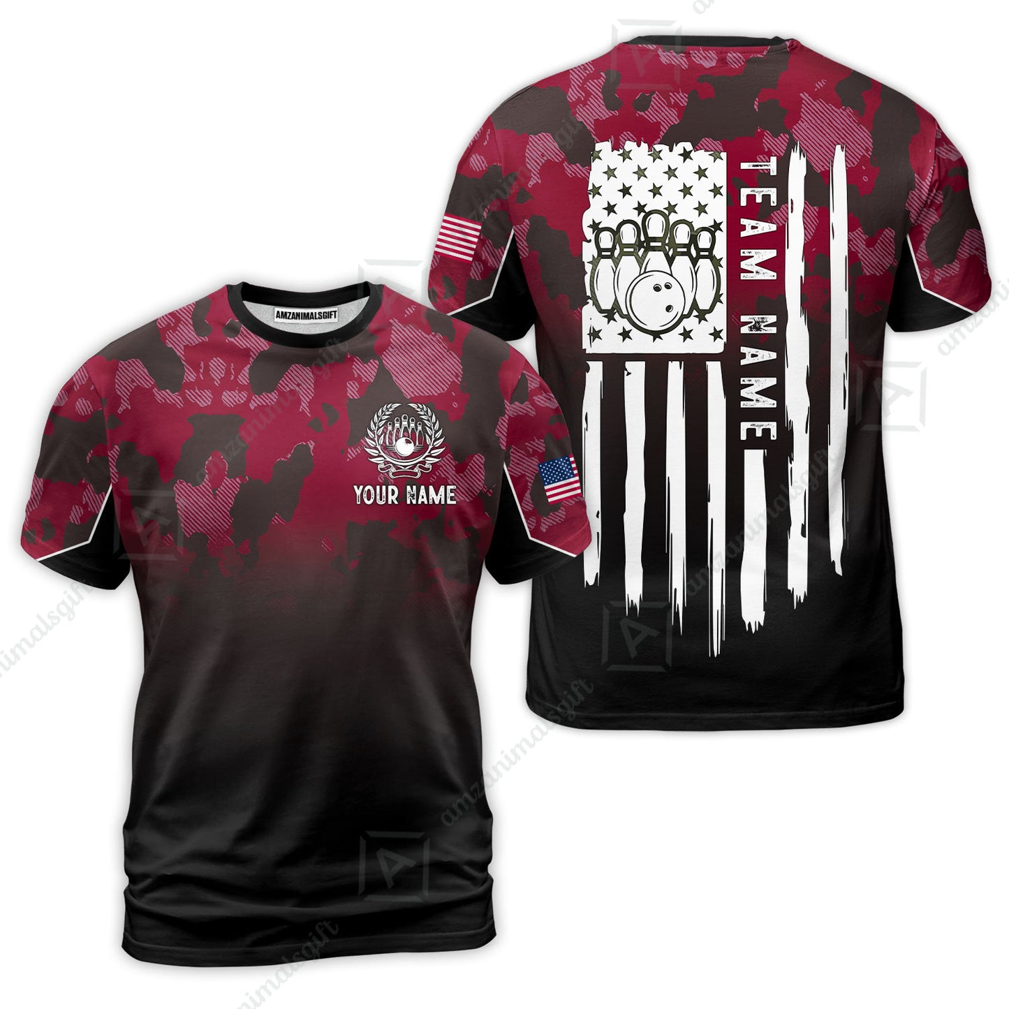 Custom Bowling Jersey Polo Shirt, Tactical Camo Patriotic Flag, Custom Bowling Jersey Team Shirt For Players With Name and Team Name