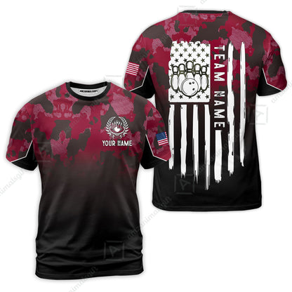 Custom Bowling Jersey Polo Shirt, Tactical Camo Patriotic Flag, Custom Bowling Jersey Team Shirt For Players With Name and Team Name