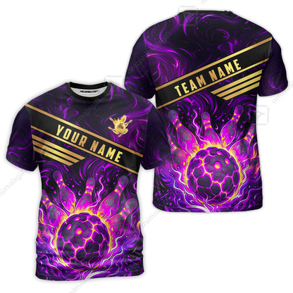 Custom Bowling Polo Shirt, Glowing Bowling Ball and Pins Custom Bowling Polo Team Shirt For Players With Name & Team Name