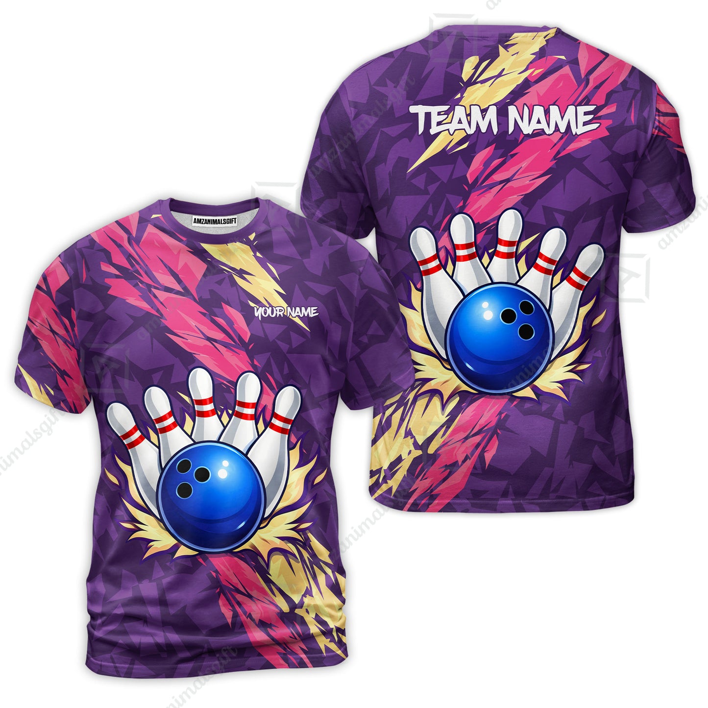 Custom Bowling Team Unisex Polo Shirt, Ion Max Bowling Ball Purple Fire Strike Design for Bowlers