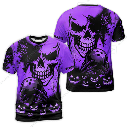 Custom Bowling Jersey Polo Shirt, Pumpkins Skull Halloween, Custom Bowling Jersey Team Shirt For Players With Name & Team Name
