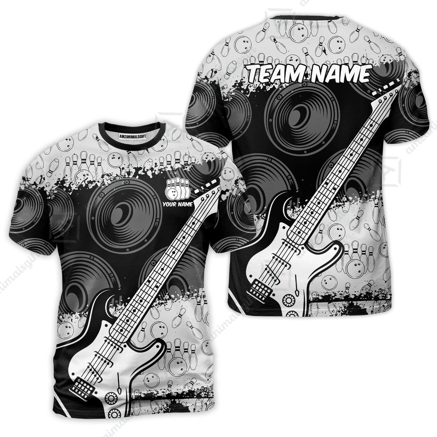 Customized Bowling Unisex Polo Shirt, Guitar Speaker Bowling, Bowling Uniform - Personalized Name Team Name For Bowlers