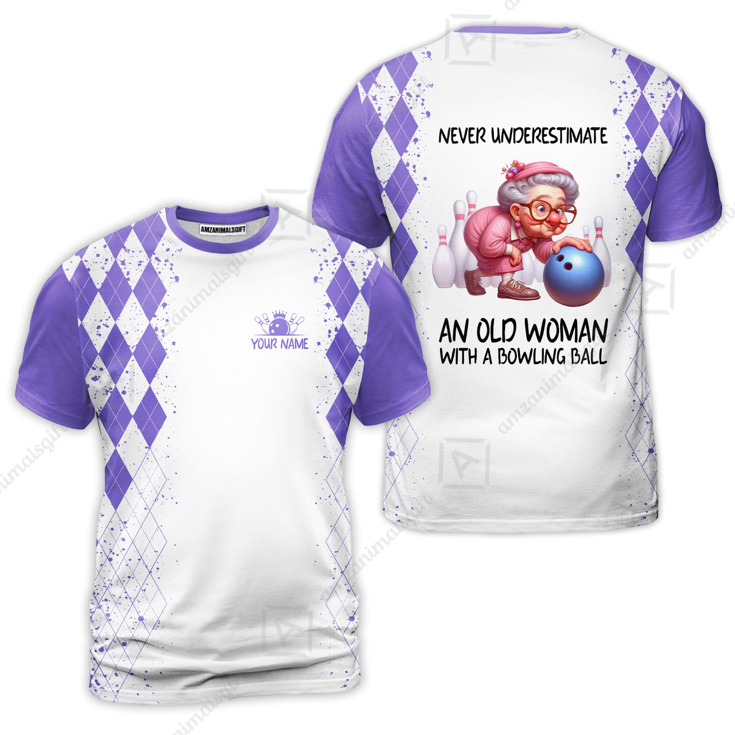 Custom Bowling Jersey Polo Shirt, Never Underestimate An Old Woman With A Bowling Ball, Personalized Name & Team Name