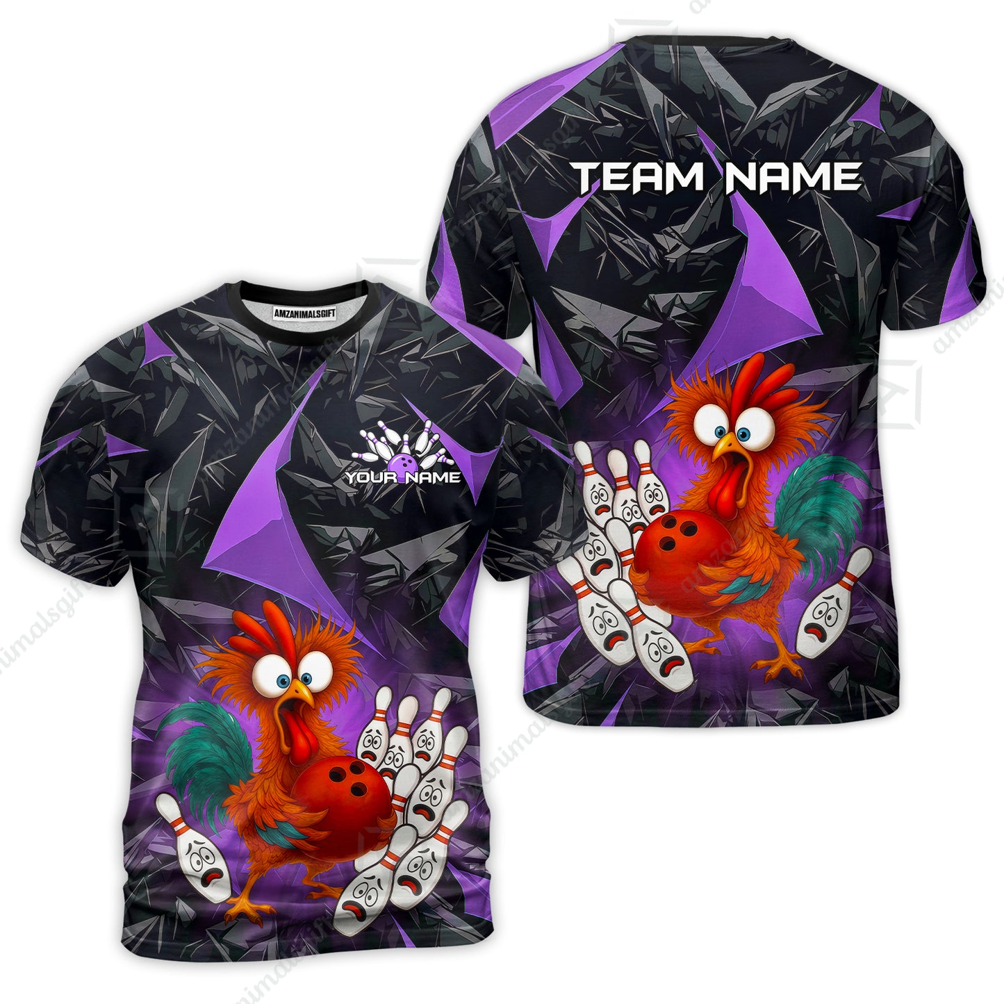 Custom Bowling Jersey Polo Shirt, Crazy Chicken Bowling Custom Bowling Jersey Team Shirt For Players With Name & Team Name