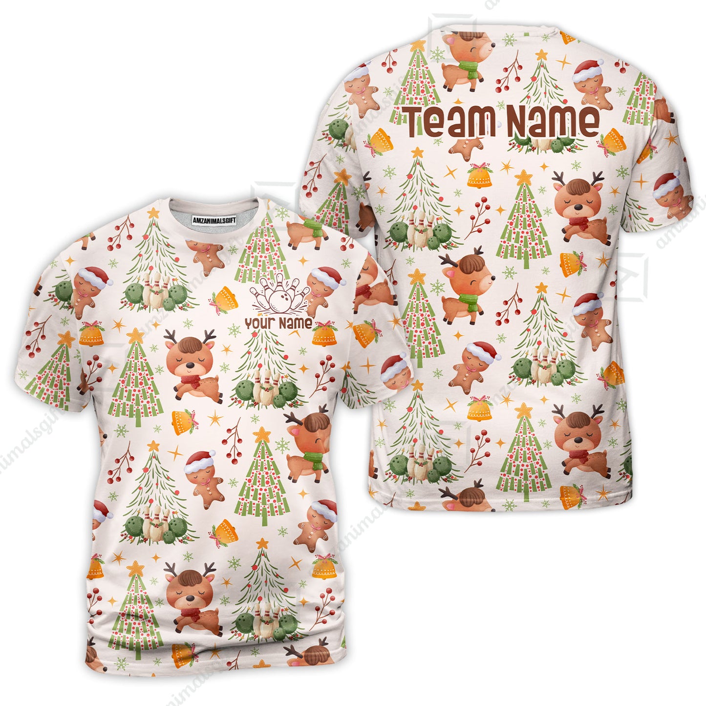 Custom Bowling Jersey Polo Shirt, Reindeer Christmas Bowling, Custom Bowling Jersey Team Shirt For Players With Name & Team Name