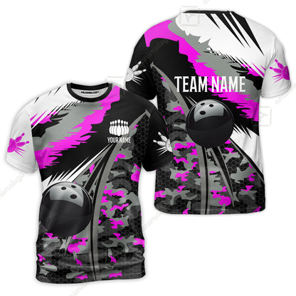 Custom Bowling Team Jersey, Personalized Long Sleeve Jersey Shirt Camo Bowling Shirt with Name & Team Name