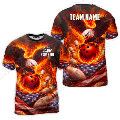 Custom Bowling Jersey Polo Shirt, Patriotic Blue Fire Eagle, Custom Bowling Jersey Team Shirt For Players With Name and Team Name