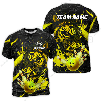 Customized Bowling Unisex Polo Shirt, Tiger Ball Striking Pins, Bowling Uniforms, Personalized Name And Team Name