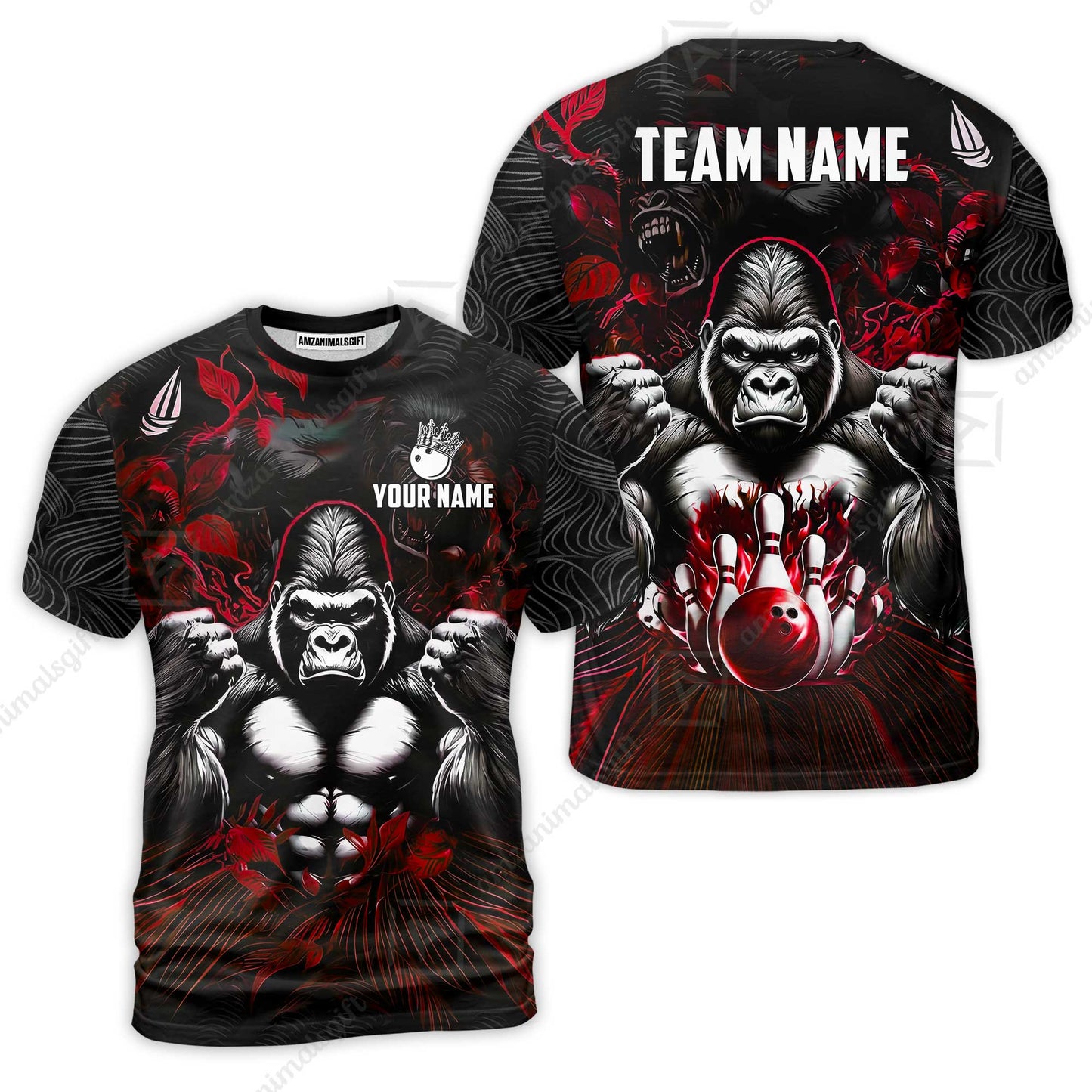 Custom Bowling Jersey Polo Shirt, Furious Gorilla Mascot, Custom Bowling Jersey Team Shirt For Players With Name & Team Name