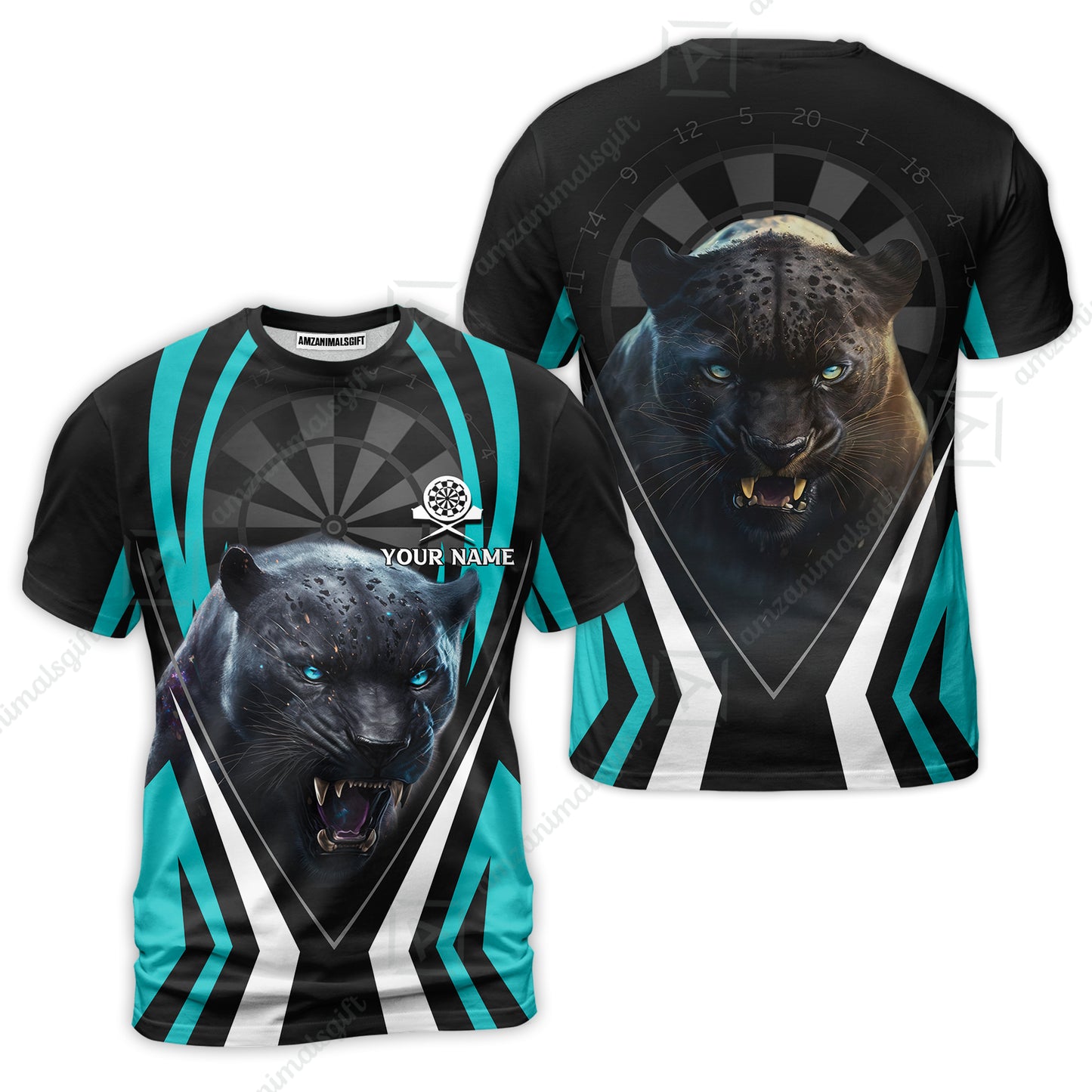 Black Panther And Darts Custom Name T-Shirt, Bullseye Dartboard Personalized T-Shirt - Gift For Darts Lovers, Friends