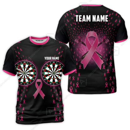 Custom Darts Team Jersey, Personalized Pink Ribbon Darts Polo Shirt For Players With Name & Team Name