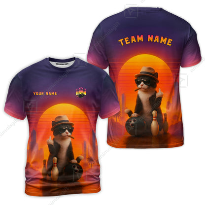 Custom Gangster Cat Bowling Jersey Polo Shirt, Custom Gangster Cat Bowling Jersey Team Shirt For Players With Name & Team Name