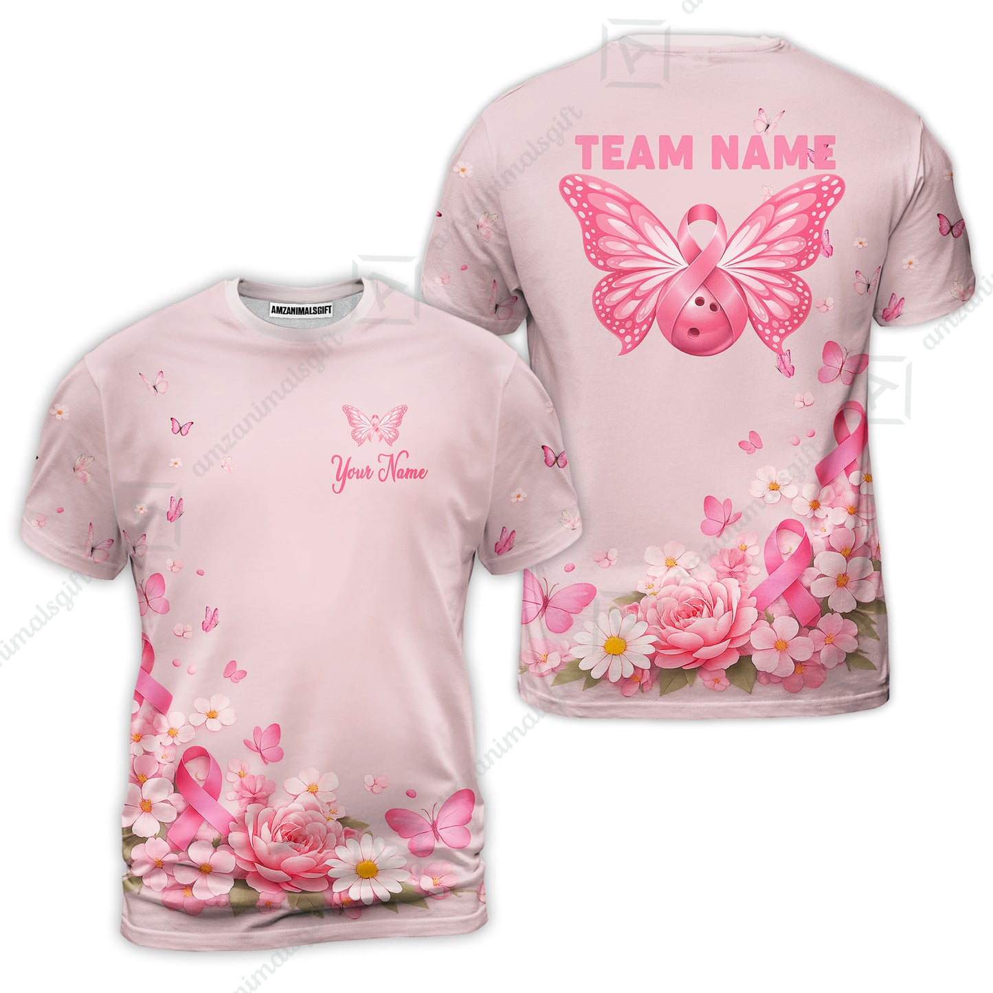 Custom Bowling Jersey Polo Shirt, Pink Butterfly Bowling, Custom Bowling Jersey Team Shirt For Players With Name & Team Name