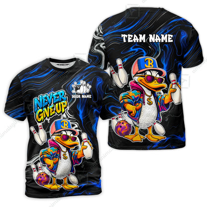 Custom Bowling Jersey Polo Shirt, Duck Never Give Up, Custom Bowling Jersey Team Shirt For Players With Name & Team Name