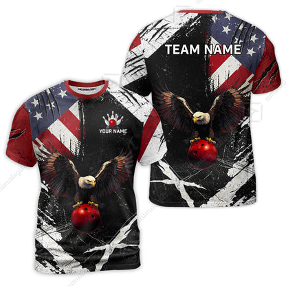 Custom Bowling Jersey Polo Shirt, Patriotic Bald Eagle Distressed American Flag Grunge, Custom Bowling Jersey Team Shirt For Players With Name & Team Name