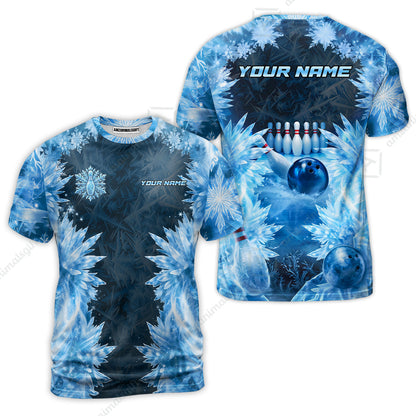 Custom Bowling Jersey Polo Shirt, Frozen Ice Crystal Strike, Custom Bowling Jersey Team Shirt For Players With Name and Team Name