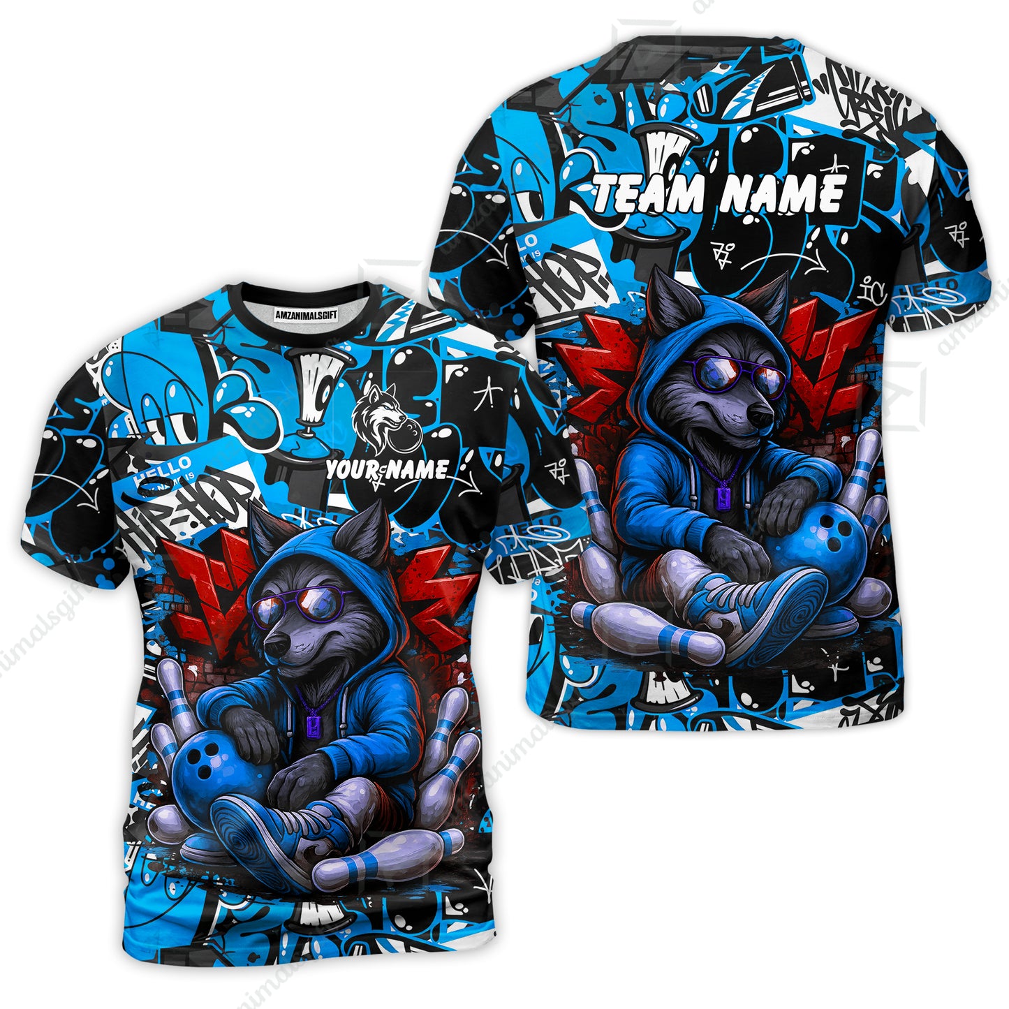 Custom Bowling Jersey Polo Shirt, Badass Wolf Mascot Bowling, Custom Bowling Jersey Team Shirt For Players With Name & Team Name
