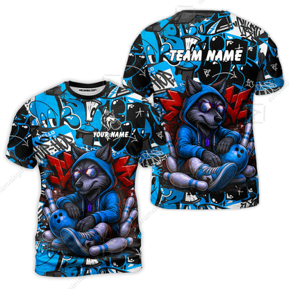 Custom Bowling Jersey Polo Shirt, Badass Wolf Mascot Bowling, Custom Bowling Jersey Team Shirt For Players With Name & Team Name