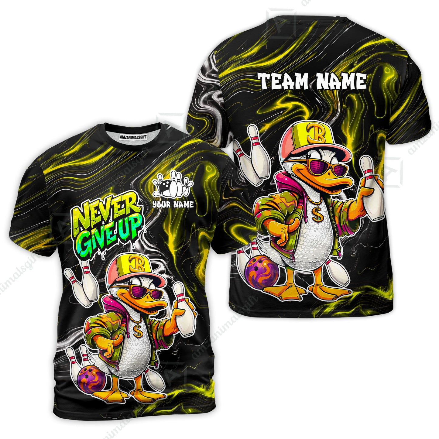 Custom Bowling Jersey Polo Shirt, Duck Never Give Up, Custom Bowling Jersey Team Shirt For Players With Name & Team Name