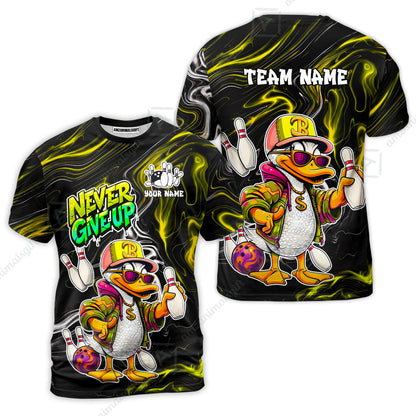Custom Bowling Jersey Polo Shirt, Duck Never Give Up, Custom Bowling Jersey Team Shirt For Players With Name & Team Name