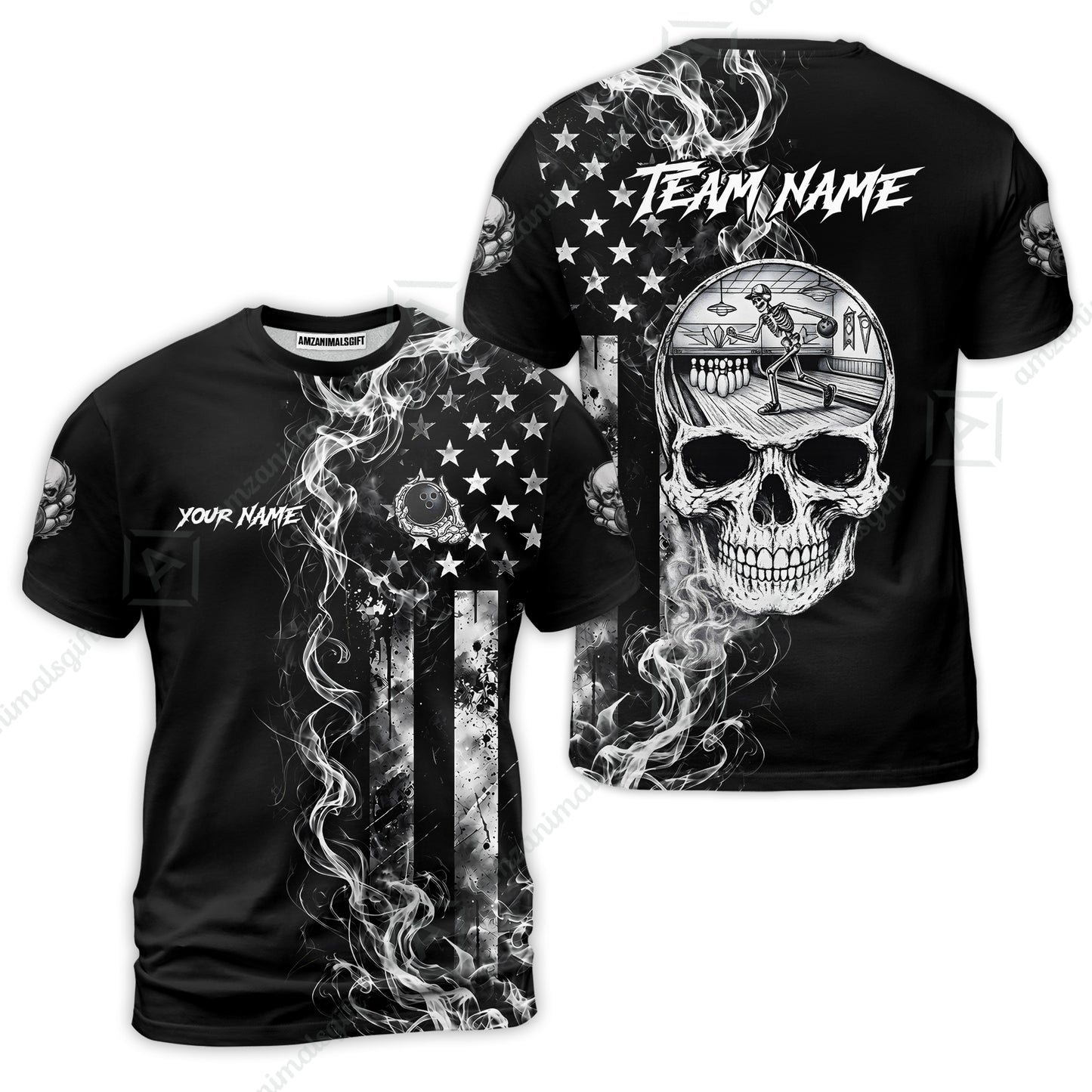 Custom Bowling Jersey Polo Shirt, Gothic Skeleton Skull Strike, Custom Bowling Jersey Team Shirt For Players With Name and Team Name