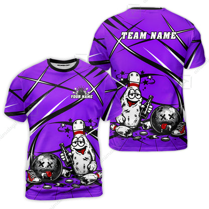Custom Bowling Jersey Polo Shirt, Drunk Bowling Pin And Ball, Custom Bowling Jersey Team Shirt For Players With Name & Team Name