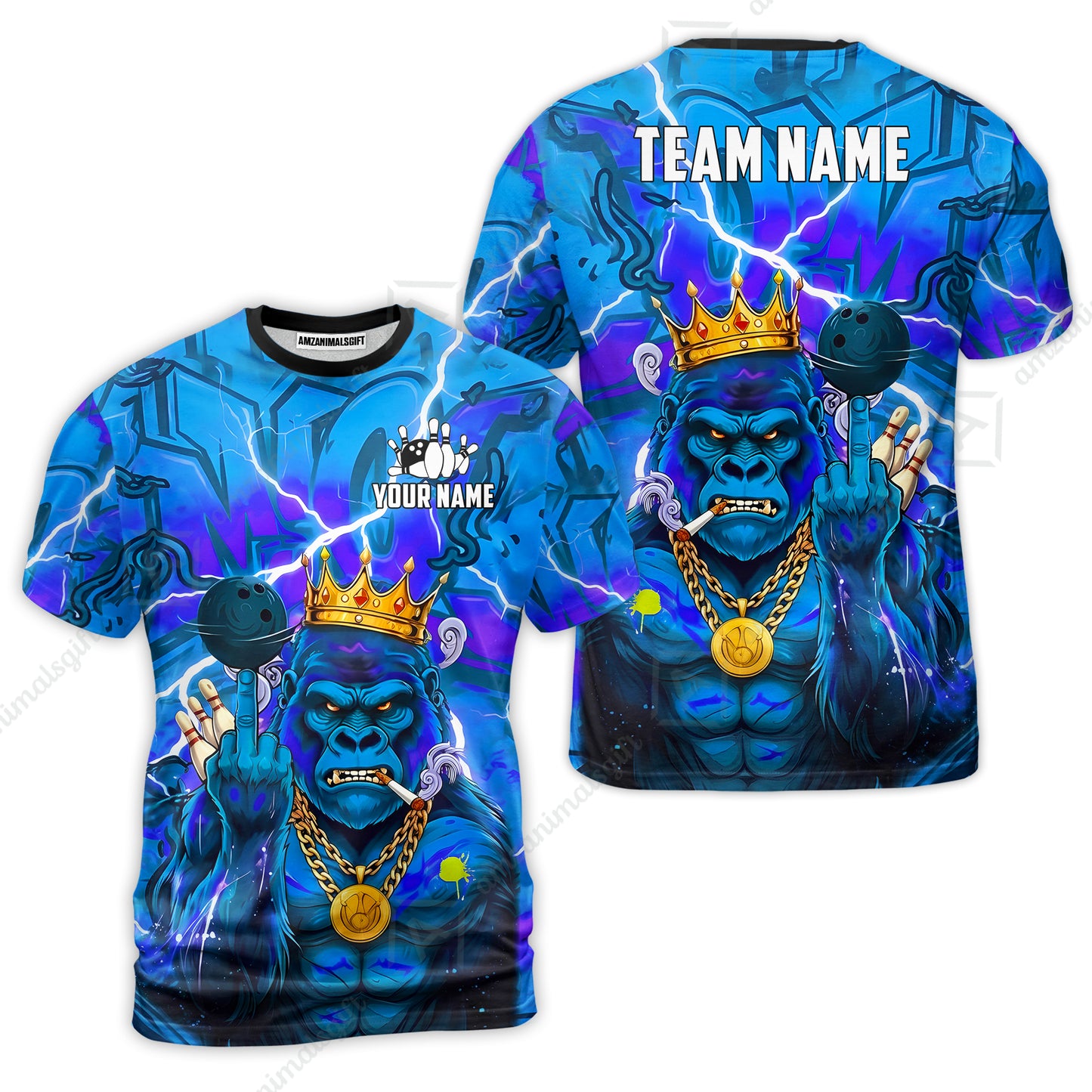 Custom Bowling Jersey Polo Shirt, Rebellious Gorilla King & Street Graffiti, Custom Bowling Jersey Team Shirt For Players With Name & Team Name