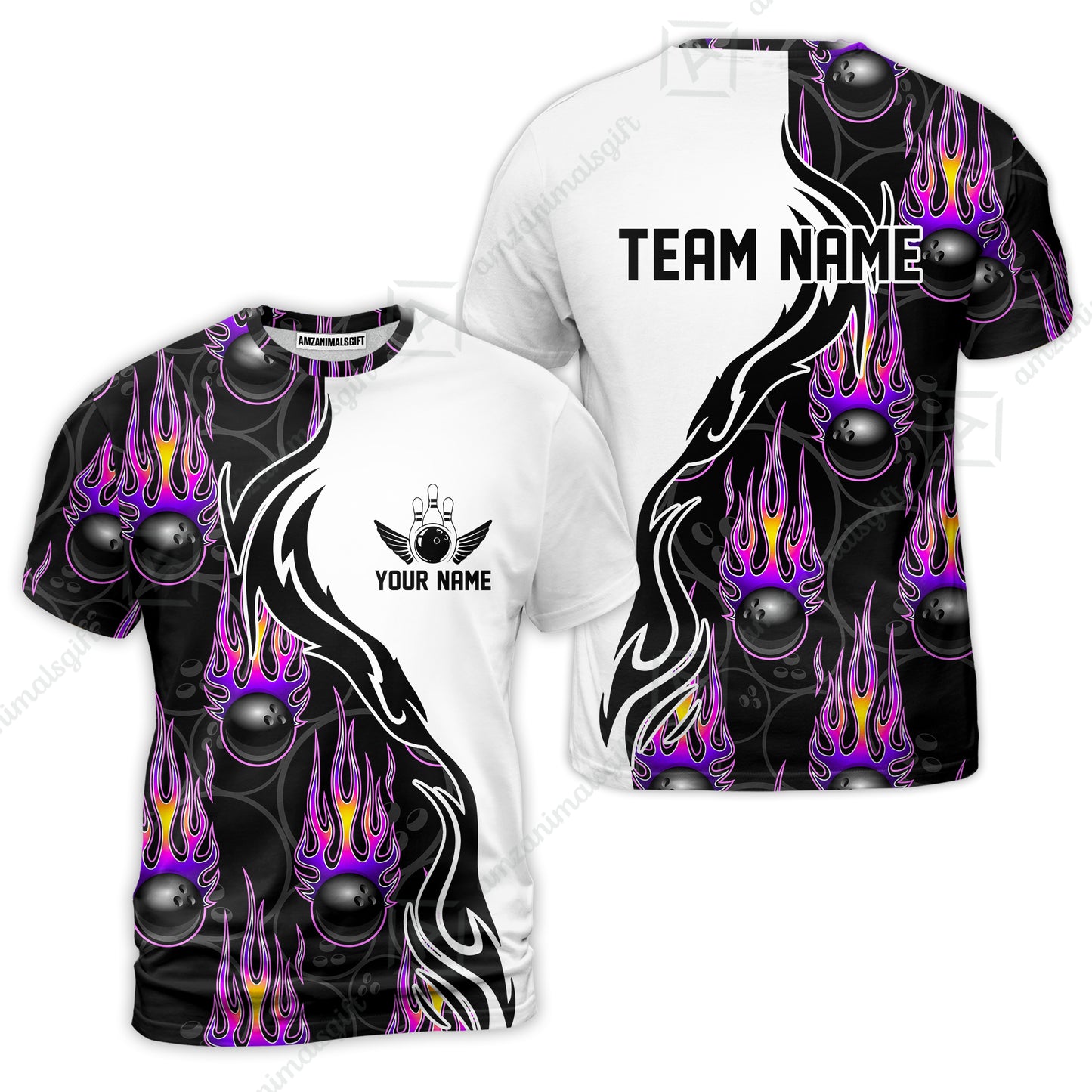 Customized Bowling Quarter-Zip Stand Collar Jersey Shirt, Bowling Ball With Fire Pattern Shirt For Team Men Women Bowler