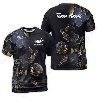 Custom Bowling Jersey Polo Shirt, Flower Bowling Pattern Gradient Gold, Custom Bowling Jersey Team Shirt For Players With Name and Team Name