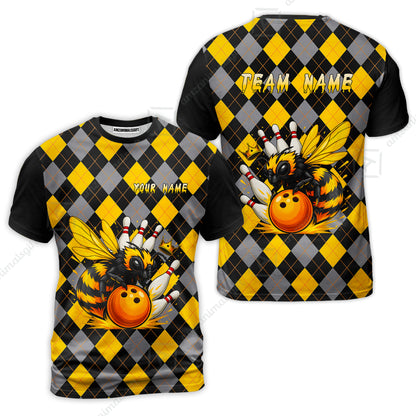Custom Bowling Jersey Polo Shirt, Argyle Bee Mascot, Custom Bowling Jersey Team Shirt For Players With Name and Team Name