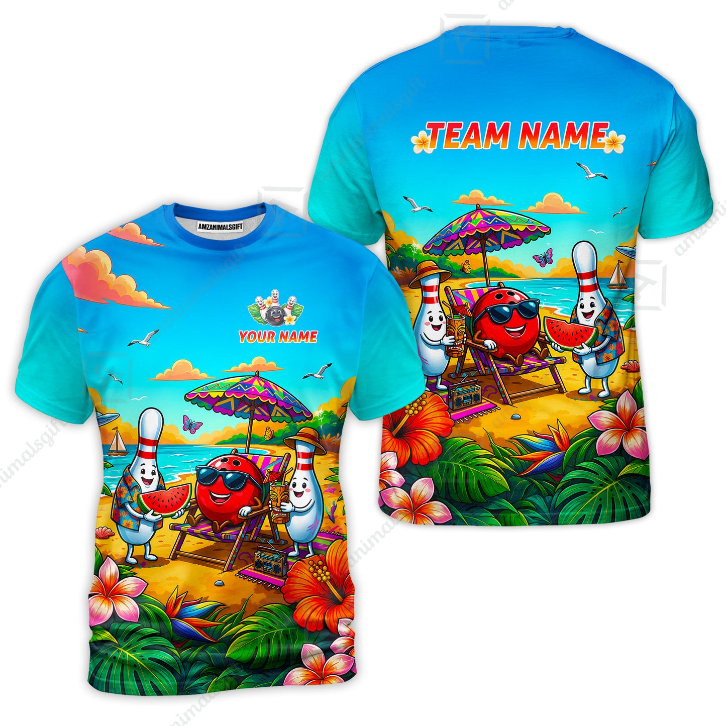 Custom Bowling Jersey Polo Shirt, Tropical Strikes, Custom Bowling Jersey Team Shirt For Players With Name and Team Name