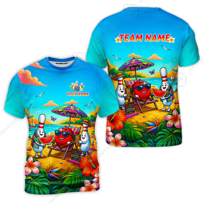 Custom Bowling Jersey Polo Shirt, Tropical Strikes, Custom Bowling Jersey Team Shirt For Players With Name and Team Name