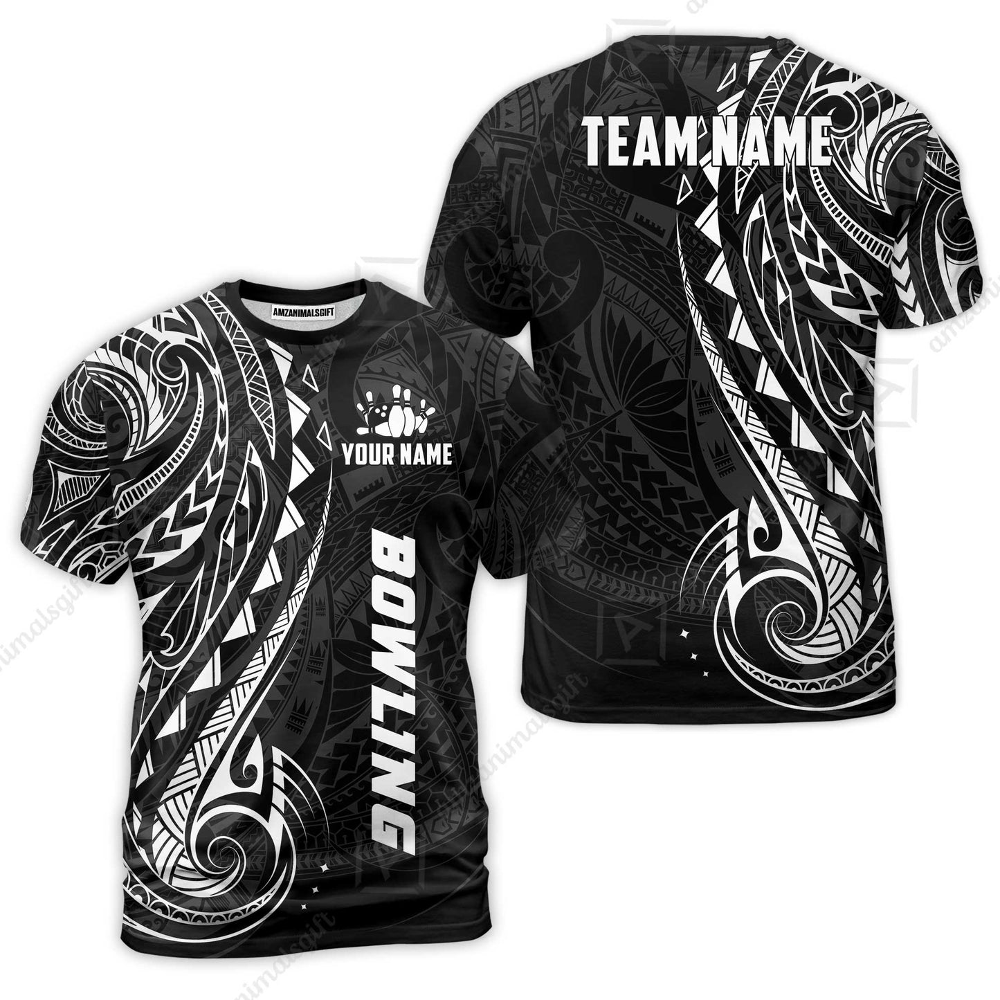Custom Bowling Jersey Polo Shirt, Polynesian Maori Tribal Tattoo Bowling, Custom Bowling Jersey Team Shirt For Players With Name and Team Name