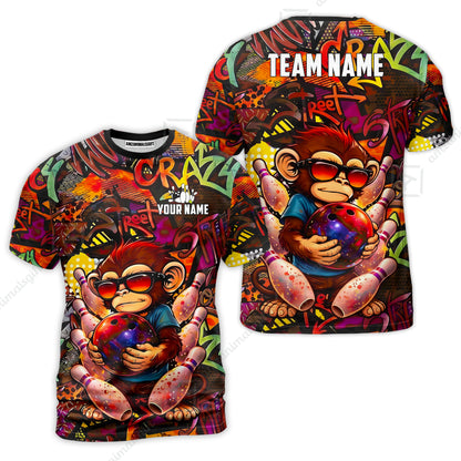 Custom Bowling Jersey Polo Shirt, Street Graffiti Funny Monkey Mascot, Custom Bowling Jersey Team Shirt For Players With Name & Team Name