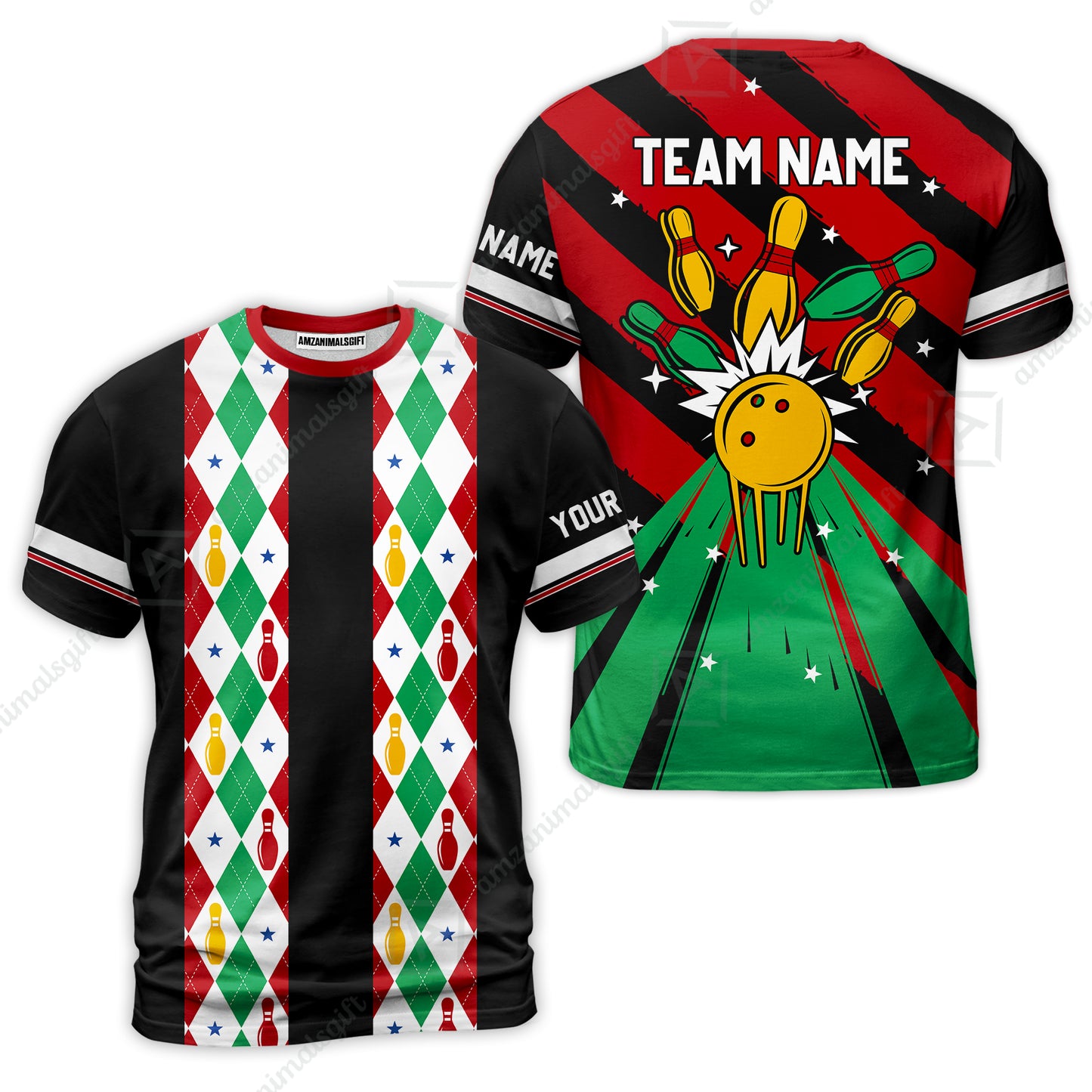 Custom Team Polo Shirt Christmas argyle pattern Bowling Polo, Bowling uniforms - Bowling Shirts Personalized Name And Team Name
