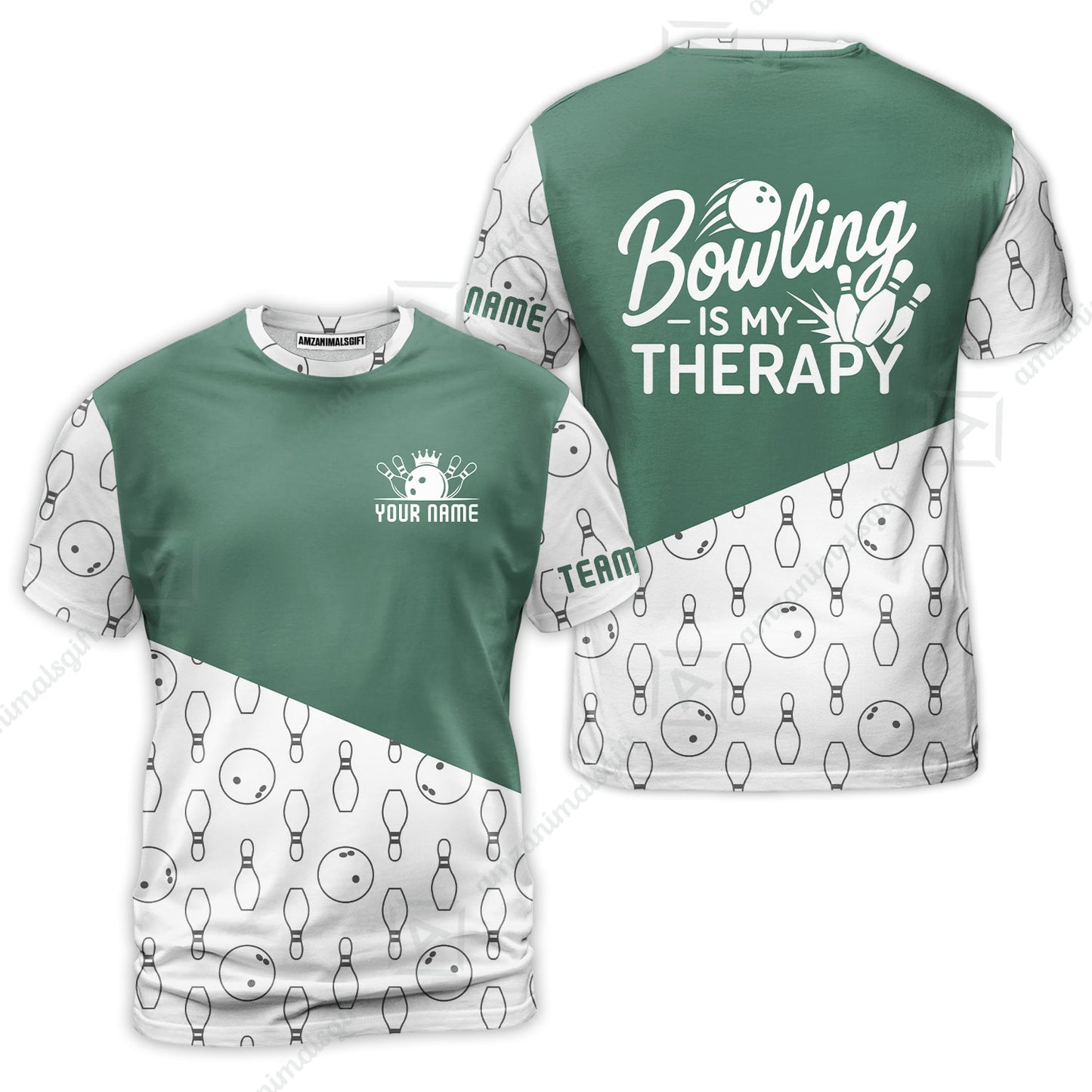 Customized Bowling Shirt, Bowling Is My Therapy, Personalized Polo Shirt For Players With Name & Team Name