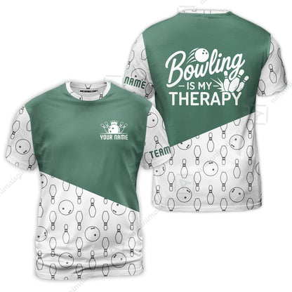 Customized Bowling Shirt, Bowling Is My Therapy, Personalized Polo Shirt For Players With Name & Team Name