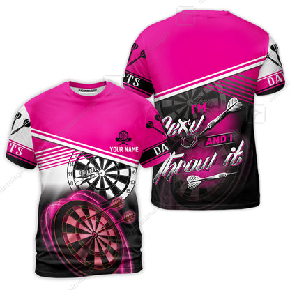 Darts Custom Name Men Polo Shirt, Dartboard Personalized Pink Men Polo Shirt Gift For Darts Lovers, Friend, Team, I'm Sexy And I Throw It